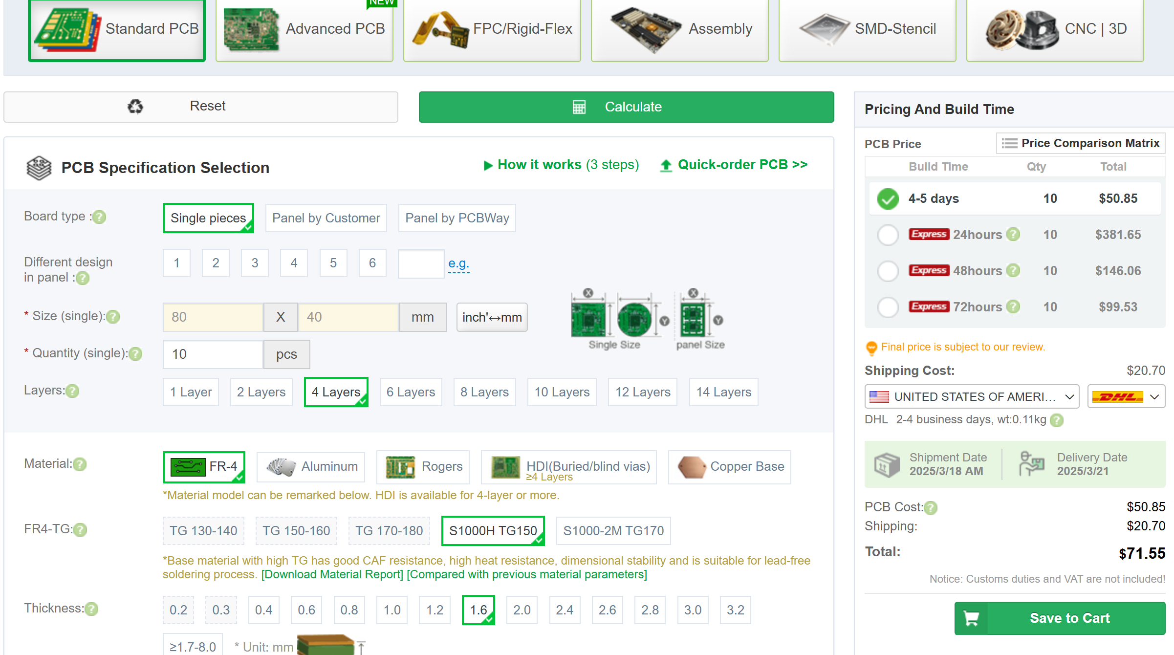 PCBway pricing
